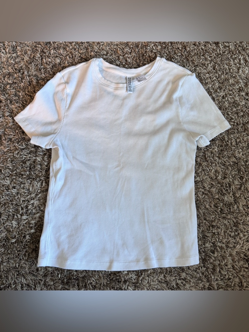 H&M White Ribbed Short Sleeve Tee